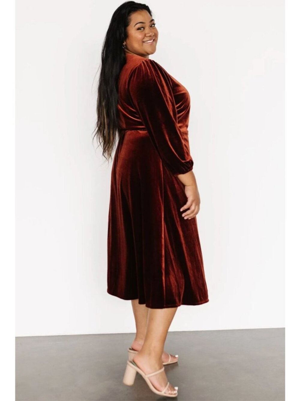 Baltic Born Beckinsale Midi Velvet Wrap Dress Cinnamon Rust Orange Medium Party - Picture 7 of 16